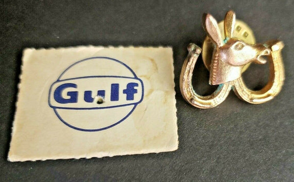 Vintage1960's Golf Oil Promo Democratic Gold Tone Pin Small Donkey Horse Shoes