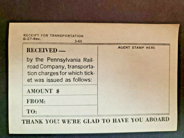 Vintage Pennsylvania Railroad Company Transportation Receipt Blank New Unused