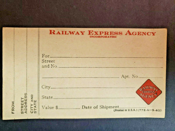 Vintage 1940 Railway Express Agency Label Blank New Unused PB5