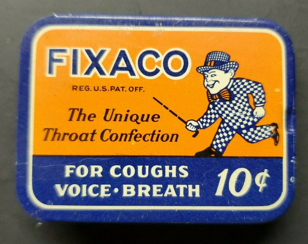 Vintage 1939 Fixaco Medicine Tin Top Only Cough Voice Breath Confection PB31