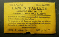 Vintage Lane's Laxative Cold Tablets 1930's Free Sample Package with Tabs PB34