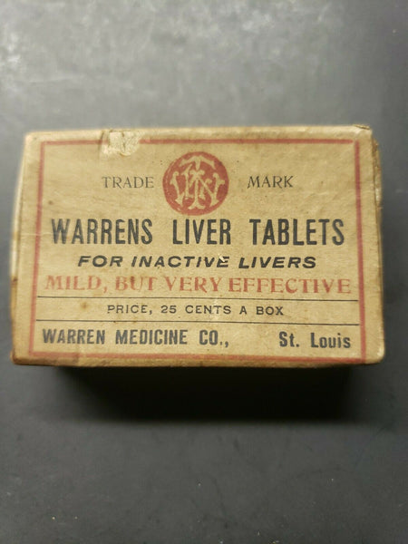 Vintage Warrens Liver Tablets Warren Medicine Co. St Louis Box w/ Contents PB34