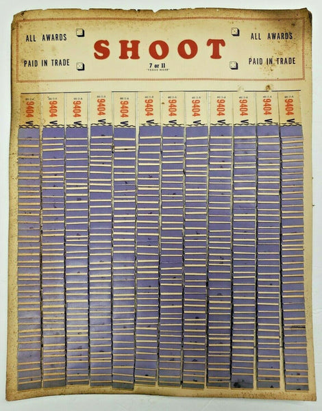 Vintage Shoot  7 or 11 Trade Mark Pull Tabs Punch Board Gambling Board  NOS Rare