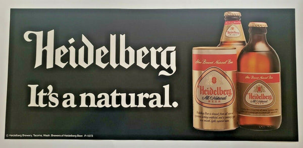 Vintage Heidelberg It's a Natural Beer Sign Paper 22"x10" Heidelberg Brewery NOS