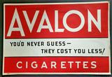 Vintage 1940's Avalon Cigarette Store Sign / Poster 18" x 12" NOS WS9B