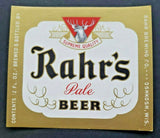 Vintage Rahr's Pale Beer Label 12oz Rahr Brewing Co. Oshkosh, WI New Old Stock