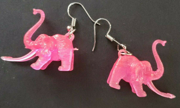 New from Vintage Mini Pink Elephant Cracker Jack Charms Costume Earrings C9