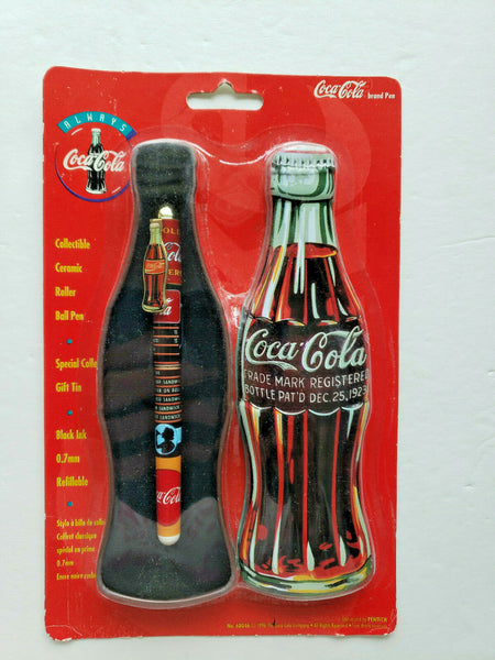 Coca Cola Collectible Ceramic Roller Ball Pens w/ Coca Cola Bottle Gift Tin U42