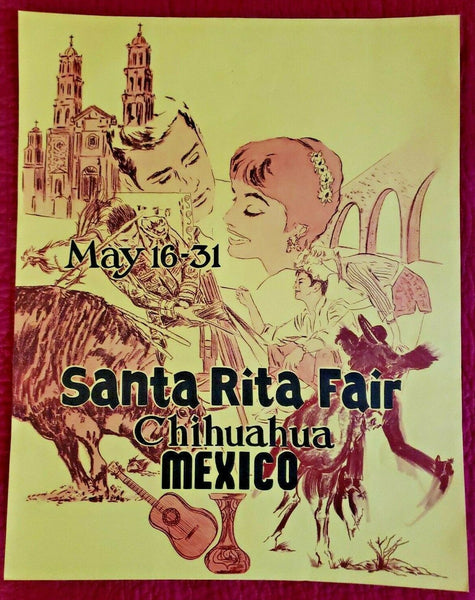 Vintage Santa Rita Fair Chihuahua Mexico Travel Poster Art Print by Kress New