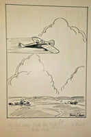 Vintage Pencil Drawing Signed By Spencer T. Banks Un-Named Airplane 7" x 10"