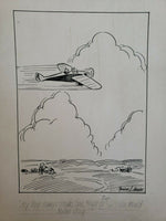 Vintage Pencil Drawing Signed By Spencer T. Banks Un-Named Airplane 7" x 10"