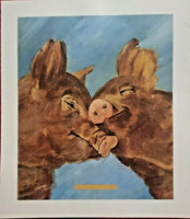 Vintage 1990s Two Love Struck Pigs Hugging Print 15"x13" Poster NOS