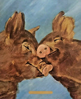 Vintage 1990s Two Love Struck Pigs Hugging Print 15"x13" Poster NOS