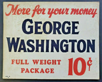 Vintage George Washington Tobacco Store Display Sign 10 Cents New Old Stock