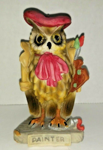 1993 Anthropomorphic Owl Art Desk Décor Title "Painter" Paper Weight U104