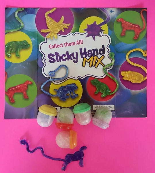 6 Gooey Sticky Hands Mix Vending Machine Prize Toy 1" Capsules and Display Card