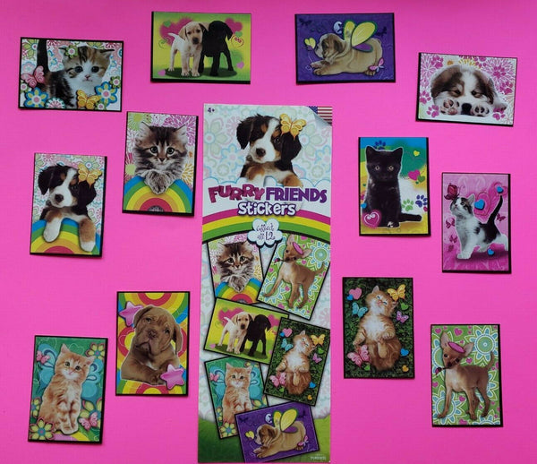 Furry Friends 12 Stickers with Vending Display Sign New Puppy Kitten Dog Cat