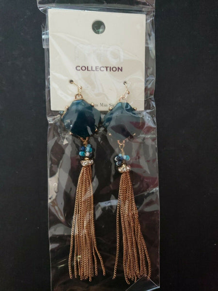 Mia Collections 4" Blue Tassel Earrings New In Package