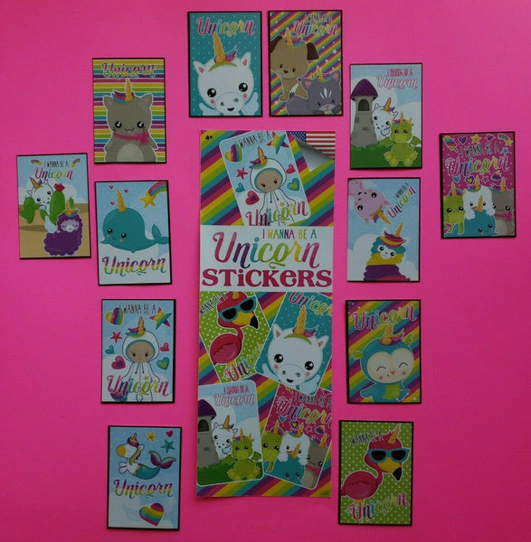 I Wanna Be A Unicorn 12 Stickers with Vending Display Sign New