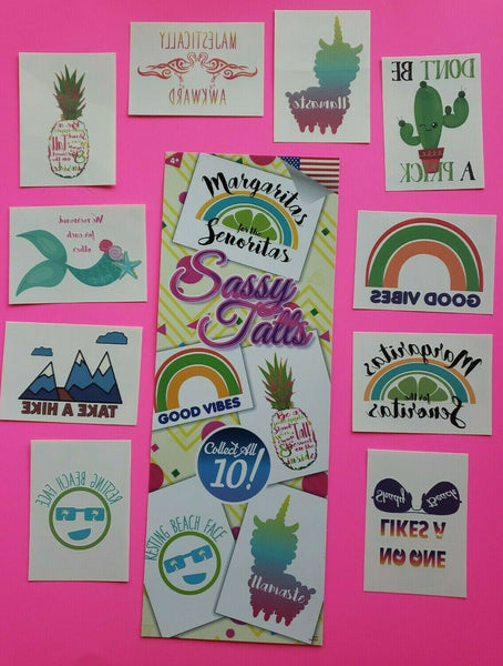 Sassy Tatts Set of 10 Tattoos with Vending Display Sign  Spunky Sayings on Each!