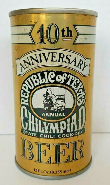 1970's Republic of Texas Chilympiad Beer Can 10th Anniv. Spoetzl Brewery Empty BC1-15
