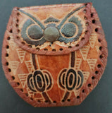 Vintage Coin Purse Hand Made Leather Brown Owl Face Pouch Snap Closure New  #4