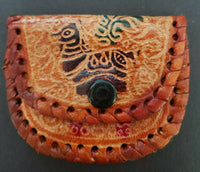 Vintage Coin Purse Hand Made Leather Llama Pouch Snap Closure New  #11