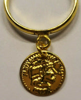 Vintage Gold Tone Tiny Roman Coin Dangle Charm Ring Small