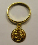 Vintage Gold Tone Tiny Roman Coin Dangle Charm Ring Small