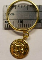 Vintage Gold Tone Tiny Roman Coin Dangle Charm Ring Small