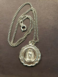 Religious Medal Coin Disc Virgin Mary/Jesus 16" Chain Pendant Necklace