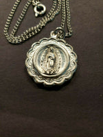 Religious Medal Coin Disc Virgin Mary/Jesus 16" Chain Pendant Necklace