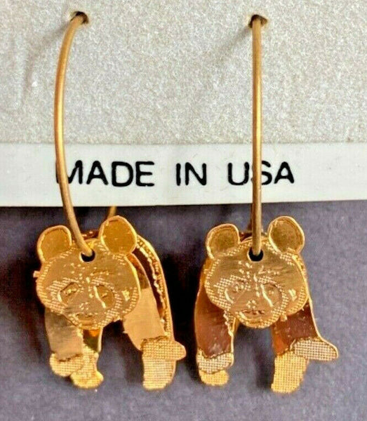 Vintage 3D Gold Tone Bear Earrings