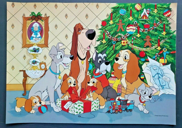 1980's Disney Lady and the Tramp Christmas Poster with Jock & Trusty Q