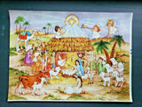 Vintage Nativity Sceen w/ Angels Animals Colorful Cartoonish Art Print 20"x14"