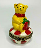 Vintage Porcelain Christmas Teddy Bear Trinket Box U185-12