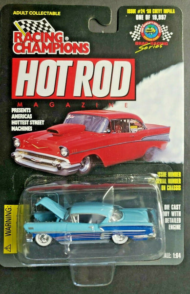 1998 Racing Champions #24 Hot Rod Mag '58 Chevy Impala Blue 1:64 HW1