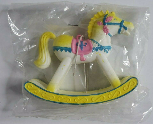 Vintage White and Yellow Rocking Horse Cake Toppers Pick Party Decoration New