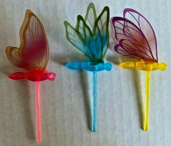 Bakery Crafts Plastic Cupcake Toppers New Lot of 6 "Bright Butterfly Picks" #3