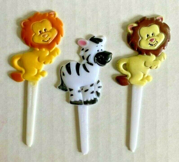 Bakery Crafts Plastic Cupcake Toppers New Lot of 6 "Lion & Zebra Picks" #3