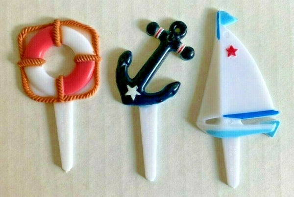 Bakery Crafts Plastic Cupcake Toppers New Lot of 6 "Anchor & Boat Picks" #3