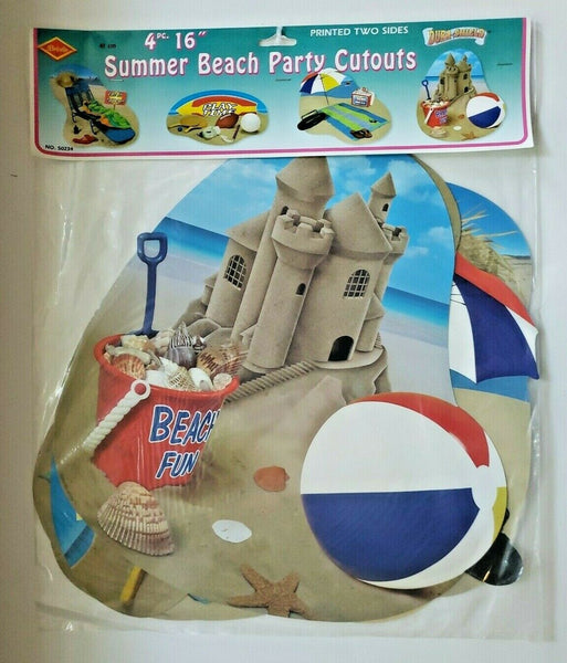 2003 Beistle Summer Beach Party Cutouts 16" Set Of 4 New In Packaging