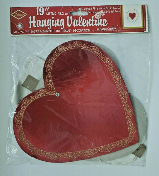 1992 Beistle Valentine Decoration 19" Hanging Paper Heart Honeycomb Tissue