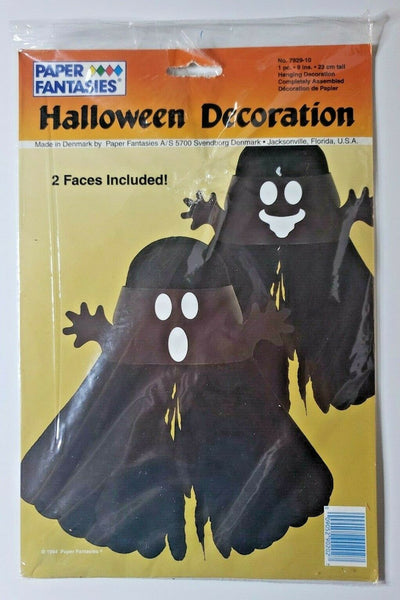 1994 Paper Fantasies Halloween Ghost Decoration 23cm Set of 2 New In Pkg Black