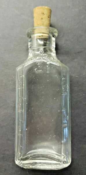 Vintage Empty Pharmacy Cork Top Clear Medicine Bottle Embossed Pour Here 3i V9