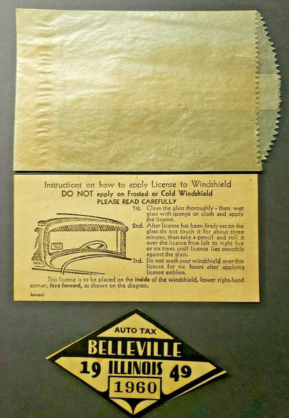 1949 Belleville Illinois Vehicle City Auto Tax Window Sticker PB7