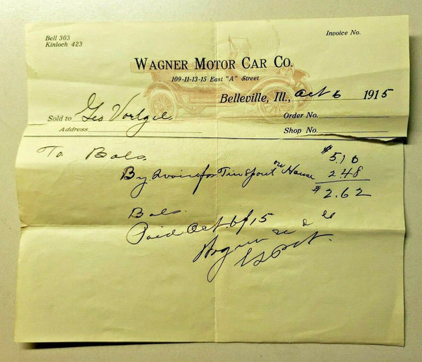 1915 Wagner Motor Car Co. Belleville Ill.  Letter Head PB7