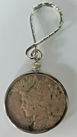 2 Morgan Peace Silver Dollar Coin Bezel Holder Silver toned pendant Key Chains