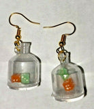 Vintage Mini Dice Charm Earrings Orange And Green New Old Stock C8