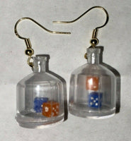 Vintage Mini Dice Charm Earrings Orange And Blue From New Old Stock C3